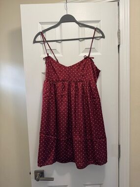 American Eagle Outfitters Burgundy Polka Dot Sundress